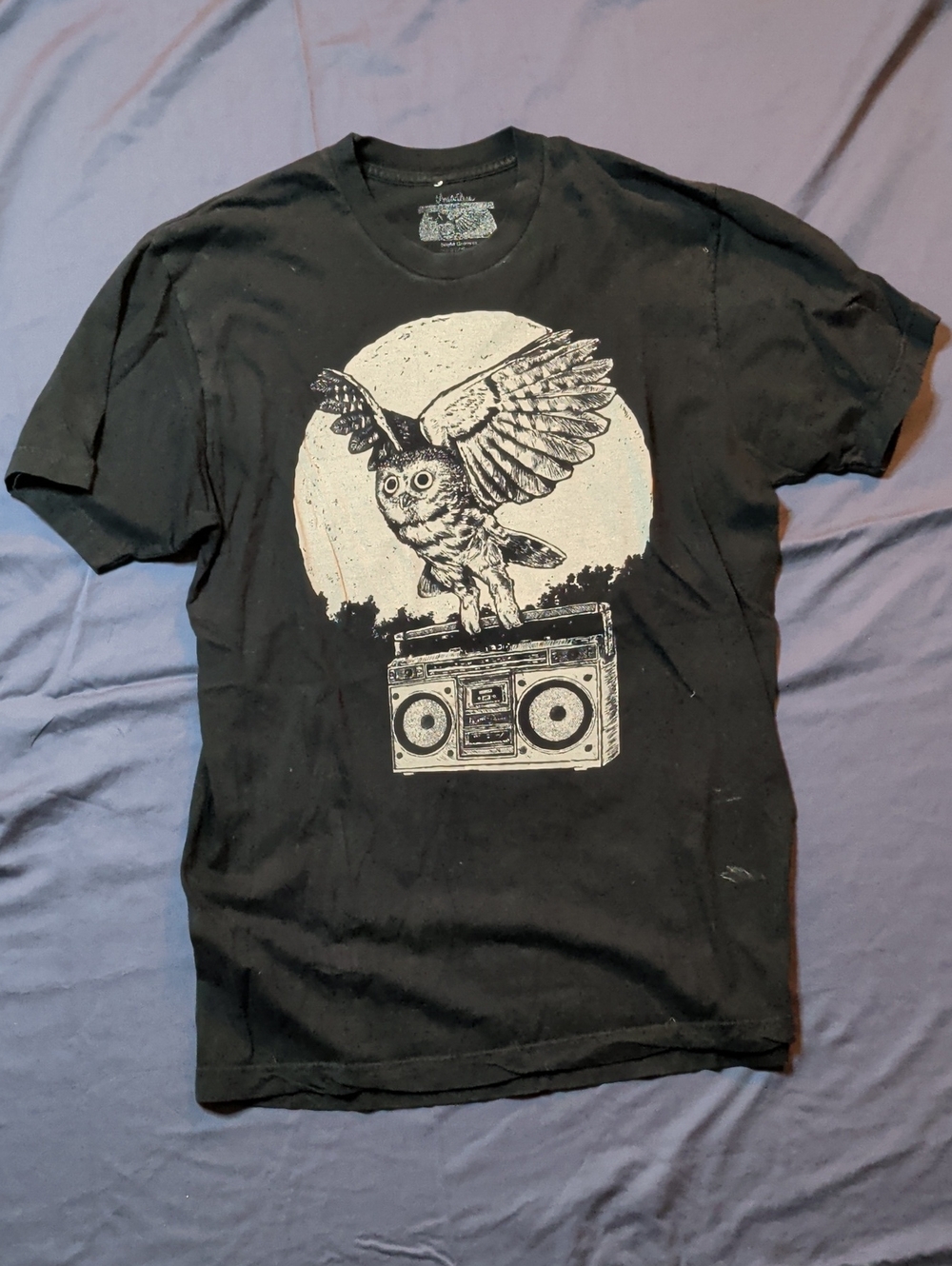 Threadless Graphic Owl & Boombox Black Tee